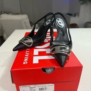 Authentic diesel pointed toe slingback pumps